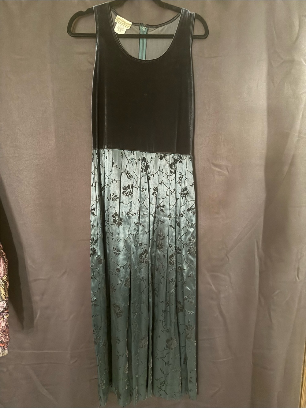 Velvet & Embroidered Satin Midi Dress Occasion - Picture 3 of 3